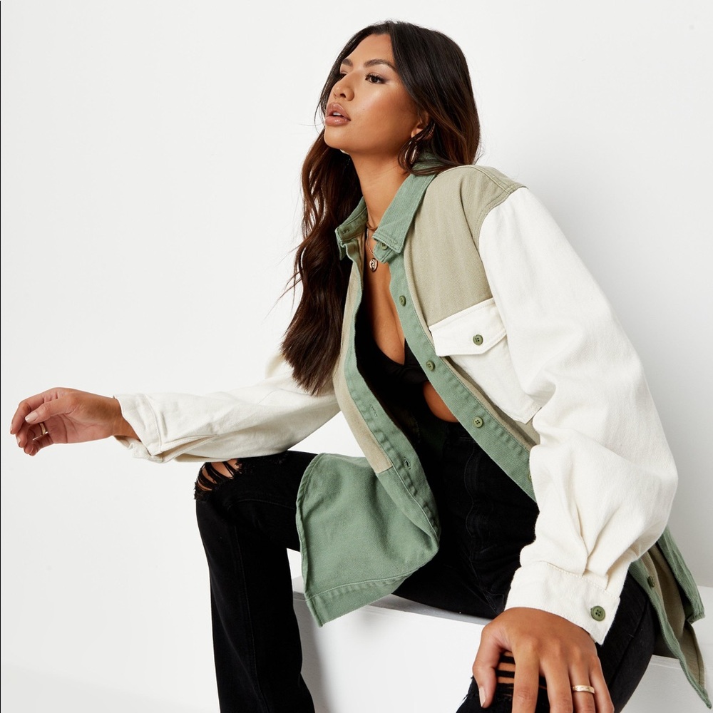 Green Colorblock Oversized Denim Shacket